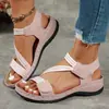 Sandálias de Salto Anabela Amazon Europeias e Americanas Tamanho Plus Verão Sandálias de Velcro Elásticas 225 Novo Produto Sapatos Casuais Costurados