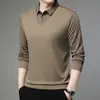 Camiseta de Manga Larga para Hombre de Primavera y Otoño Casual de Negocios Cuello Polo Falso de Dos Piezas Camiseta Base Holgada para Hombre de Mediana Edad