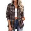 2026 Europeu e Americano Amazon Transfronteiriço Roupas Femininas Manga Longa Nova Xadrez Botão Manga Longa Bolso Escovado Camisa