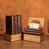 Caja de pañuelos con forma de libro retro pintada a mano estilo europeo Caja de pañuelos de madera simulación de libro Restaurante Restaurante almacenamiento de pañuelos talla grande