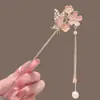 Accesorios para el Cabello de Ferroaleación Pasador de Flor de Cerezo Pasador de Cabello Hanfu de Alta Gama Pasador de Disco de Cheongsam con Borla