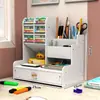 Caixa organizadora de gaveta tipo inclinada para canetas de mesa, organizador de canetas marcadoras para estudantes, porta-canetas fofo para mesa