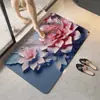 Tapete de Banheiro Floral 3D, Tapete Absorvente de Água de Terra de Diatomáceas Secagem Rápida, Tapete Resistente à Sujeira Antiderrapante para Entrada de Banheiro Doméstico