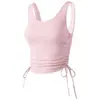 Top de yoga 361, sem mangas, com bojos embutidos, cobre os seios laterais, caimento justo, franzido, cintura com cordão, modelador, versátil