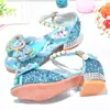 Sandálias de Salto Alto de Verão para Meninas Pequena Princesa Aisha Moda Solado Macio Pérola Dança Mesa Performance Sapatos de Cristal Infantil