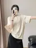 Nuevos Tops Estilo Chino para Mujer 2025 Nuevos Tops Jacquard Oscuro Patrón Satén Manga Corta para Mujer Verano Albaricoque Camiseta Cuello Redondo