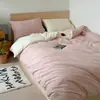 Juego de Cuatro Piezas Estilo Crema Grado A Algodón Puro Lavado Cepillado Estilo Simple INS Color Sólido Bicolor Otoño e Invierno Engrosado Juego 100% Algodón