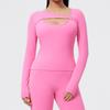 Roupas de Yoga Transfronteiriças Manga Longa Feminina Top de Yoga Nude para Esportes e Fitness com Bojos Removíveis Cintura Estreita Nude