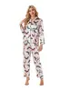 Conjunto de Pijama Roupas de Casa Europeu e Americano Cardigã de Cetim Calça de Manga Longa Conjunto de Duas Peças Seda Gelada Coração Listrado