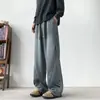Pantalones de Mezclilla Lavados con Cuchillo Curvo Retro Americano Versátiles Holgados Duraderos Pierna Recta Ropa de Trabajo Pierna Ancha Pantalones Largos Marca de Moda Holgados Hombres