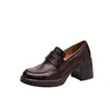 En Stock~2026 Nuevo Estilo Estilo Británico Mocasines de Suela Gruesa para Mujer, Versátiles para el Trabajo Diario, Punta Redonda Retro Tacón Grueso Zapatos de Piel