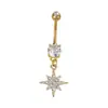 Piercing de ombligo de acero inoxidable 316L europeo y americano transfronterizo con circón dorado, colgante con gota de aceite