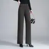 Pantalones de lana mezclada de pierna ancha para mujer, nuevo estilo otoño/invierno, modernos y de corte holgado, diseño de pierna recta, cintura alta, adecuados para mujeres de mediana edad
