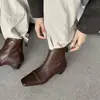 Botines vintage de piel de oveja marrón estilo francés, comercio exterior transfronterizo, punta cuadrada, tacón grueso, cremallera trasera, botas negras para mujer, botas Martin de otoño e invierno