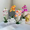 Orquídea Phalaenopsis Artificial Planta en Maceta de 4 Flores Set Adorno Decorativo para Sala de Estar Decoración de Planta en Maceta de Orquídea Phalaenopsis Planta Artificial