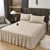 Juego de Sábana Bajera Ajustable de Algodón Lavado de Color Sólido Falda de Cama de una Pieza Juego de Tres Piezas Protector de Colchón Grueso con Falda Dos en Uno