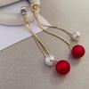 Nuevos pendientes elegantes y sencillos con borlas de perlas rojas y aguja de plata S925 para mujer, moda coreana, pendientes de alta gama a la moda.