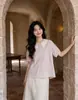 9859 Camisa de Manga Corta con Bloques de Color, Diseño Hueco y Cuello de Muñeca, Fresca y Elegante para Mujer, Nueva Moda de Verano 2026