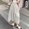 Saia Yamamoto de textura fina de verão, estilo preguiçoso feminino, saia guarda-chuva plissada retrô japonesa longa até o joelho