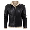 Chaqueta de Cuero y Piel Integrada para Motociclista Hombre Estilo Europeo Retro Forro Espeso de Lana de Cordero Chaqueta de Cuero PU con Solapa para Hombre