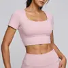 Top de yoga de manga corta de malla color durazno, sin espalda, de alta elasticidad, con almohadillas extraíbles en el pecho para mujer, adecuado para deportes, correr, entrenamiento y fitness