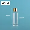 Botella de plástico pequeña de 60 ml con tapa dorada, botella para líquidos, a prueba de fugas, botella para medicina de peces, botella dispensadora, en stock para venta al por mayor