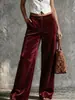 2026 Amazon Transfronterizo Wish Sitio Independiente Ropa para Mujer: Pantalones Casuales de Terciopelo Sueltos de Color Sólido de Cintura Alta con Bolsillos de Pierna Recta