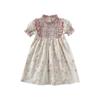 Vestido Infantil Feminino Retrô Francês com Trança e Gola Alta 2026 Verão Novo Estilo Delicado Floral de Manga Curta Vestido Princesa Infantil