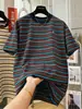 Camiseta Holgada Casual de Manga Corta a Rayas Bloque de Color Diseño de Nicho Estilo Coreano Talla Grande para Mujer 150kg