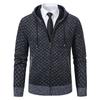 Jaqueta Simples Masculina Amazon Outono e Inverno Europeia e Americana Malha Versátil com Forro de Lã Espessada com Capuz e Zíper