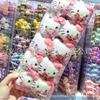 Fofo Laço Xadrez Rosa Gatinha Kt Boneca de Pelúcia Desenho Animado Grampo de Cabelo Broche Infantil Presilha de Cabelo para Menina