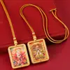 Colar Thangka Xizang Meio Pintado à Mão Pingente Thangka Dupla Face com um Lado Embossado e um Lado Pintado com Coração Dourado Raposa Wuye