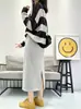 Saia Midi Nova Estilo Outono e Inverno com Fenda nas Costas Celebridade da Internet Cintura Alta Nova Estilo Comprimento Médio Casual Cintura Elástica Saia Lápis