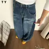 Jeans Scimitar Americano Retro Petite para Mulheres, Cintura Alta, Soltos, Calças Wide Leg Emagrecedoras, Calças Retas Fluídas de Comprimento Total
