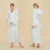 Bata de verano para mujer de comercio exterior con plumas, bata exterior larga con capucha, desmontable, lujo ligero, corte holgado para casa de mujer, bata de estar por casa
