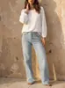 Otoño 2026 Nuevo Llegada Transfronterizo Europeo y Americano Superior Cuello Redondo Mangas de Linterna Holgada Casual Viaje Versátil Adelgazante Camisa para Mujer