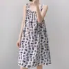 Algodão Seda Família Pequeno Floral Gola Quadrada Sem Mangas Vestido Algodão Seda Camisola Verão Fresco Moda Versátil Pijama