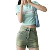 Pantalones cortos vaqueros retro americanos para mujer, novedad de verano 2024, cintura alta, adelgazantes, estilo A, rectos y ajustados.