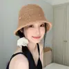 Vacaciones en la Playa~Nuevo Estilo Sombrero de Paja Hueco Transpirable para el Sol para Mujer, Estilo Dulce Japonés, Versátil, Adelgazante de Rostro, Sombrero de Protección Solar