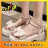 Sandálias de Férias de Princesa para Mulheres Verão 2025 Novo Laço Celebridade da Internet Solado Grosso Estilo Fada com Saia Sapatos Romanos