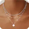 Corrente para Clavícula de Ouro 14K Banhado em Camada Dupla com Zircônia para Mulheres, Luxo Leve, Estilo Europeu e Americano Simples, Colar Versátil, Acessório da Moda e Elegante