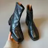 [Pronta Entrega] Botas Curtas Quadradas de Salto Alto, Botas para Mulheres, Botas de Cano Curto para Primavera e Outono, Botas Curtas com Zíper Traseiro, Botas de Salto Grosso Femininas