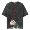 Playera Streetwear Anime Japonés Huo Sombra Dibujos Animados Vintage Lavado Negro Playera para Hombre Algodón Playera Hip-hop Holgada