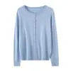 Cardigan jacket de punto básico de cuello redondo, suave como la seda, de lana finamente hilada, estilo coreano, color liso, versátil y simple, para mujer
