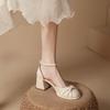 2025 Novas Sandálias Femininas Verão Sapatos Franceses Estilo Fada Pequeno Fragrância Salto Grosso Baotou Salto Alto Sandálias Vazadas