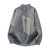 Suéter Tricô Masculino Outono/Inverno Cor Sólida Meio-Zíper Ombro Caído Solto Moda Jovem Japonesa Versátil Suéter com Gola Meia-Alta