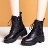 Botas Martin nuevas de suela gruesa para mujer de comercio exterior transfronterizo, botines cortos de cuero suave de tacón medio para otoño e invierno, botas de nieve de felpa con suela gruesa