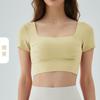 Verão Novo Estilo Short Esportivo com Pregas na Frente Manga Curta Feminino Vazado Costas Bonitas Fitness Corrida Bojo Removível Top de Yoga