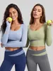 Top de Yoga de Manga Larga con Bloques de Color Color Durazno Transfronterizo, Top Deportivo Running Fitness Adelgazante con Sensación Nude para Mujer