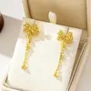 Brincos Tendência Dourado Areia Vietnamita, Brincos Elegantes e de Alto Padrão com Pingente de Laço para Mulheres, Estilo Levemente Luxuoso, Joia Duradoura